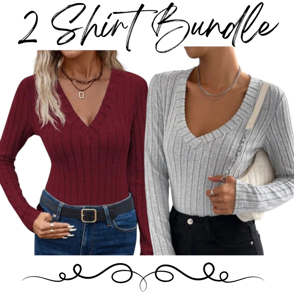Bundle of 2 Shein V-Neck L/S Knit Sweater Tops